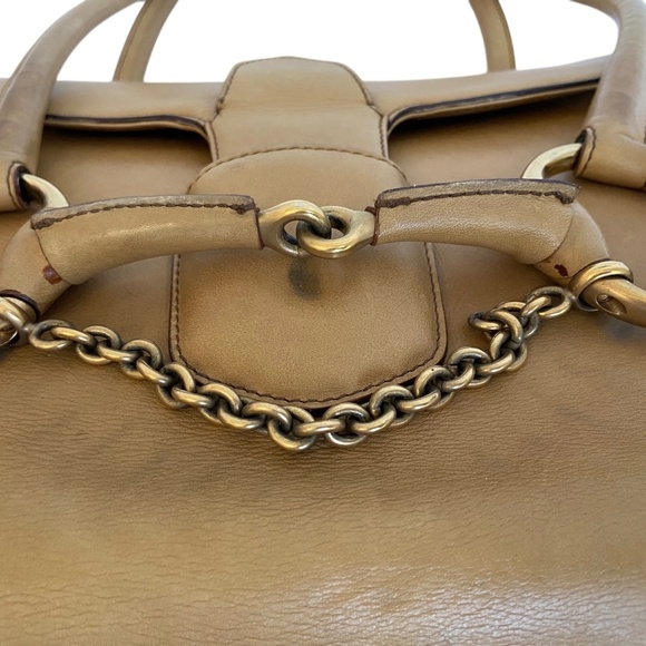 Gucci w/ COA Horsebit Chain Leather Shoulder Bag - Camel Tan - Authentic Satchel - Picture 6 of 16